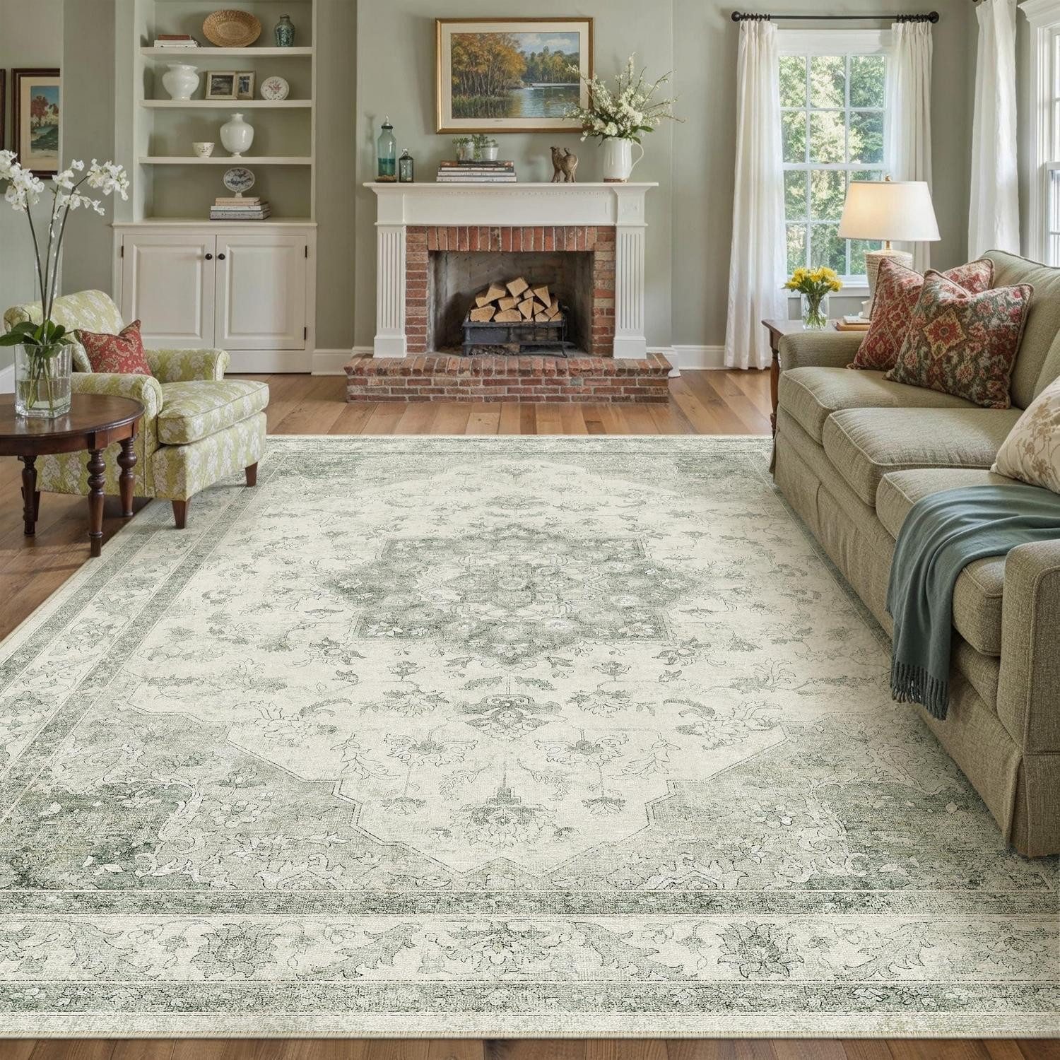 LuxusKollektion Teppich Teppich Wohnzimmer Vintage Grün 200x300cm