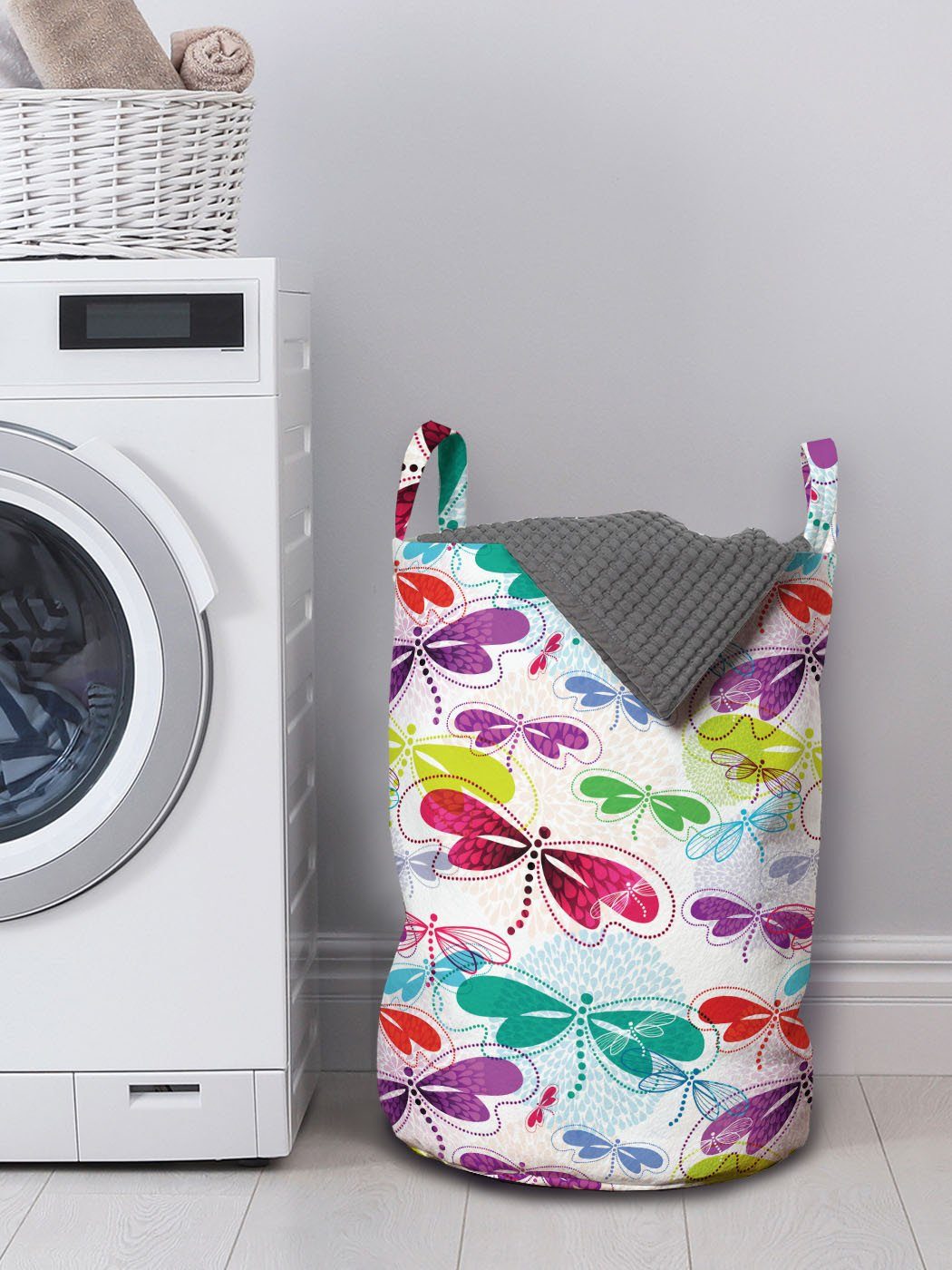 Wäschesäckchen für Abstrakt Kordelzugverschluss Libellen Griffen Hydrangea mit Waschsalons, Wäschekorb Abakuhaus