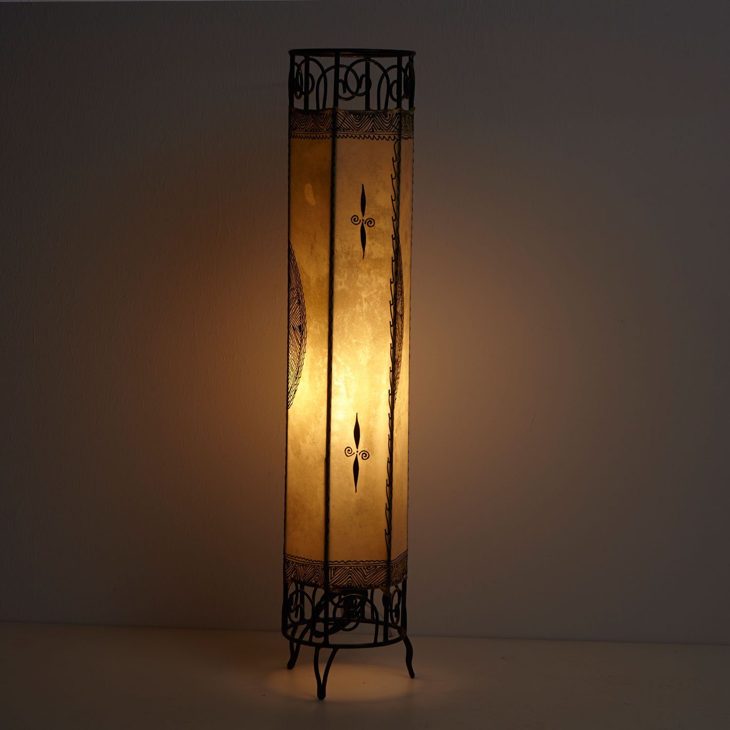 Handbemalte Moro Stehlampe Kadous aus Casa Leuchtmittel, weiß handgefertigte ohne Orientalische Leder Stehlampe Hennalampe Lederlampe, echtem