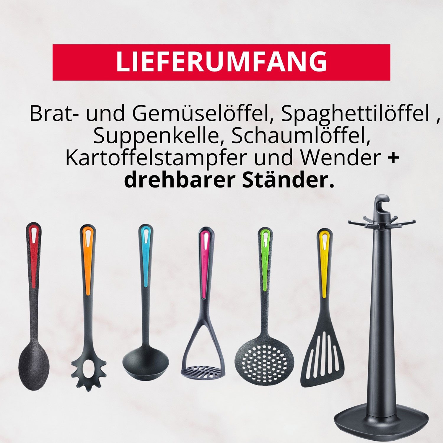 WESTMARK Kochbesteck-Set Drehständer »Gallant«, Colour-Edition, Set 7-tlg., BPA-frei, spülmaschinengeeignet, Made in Germany, Spar-Set