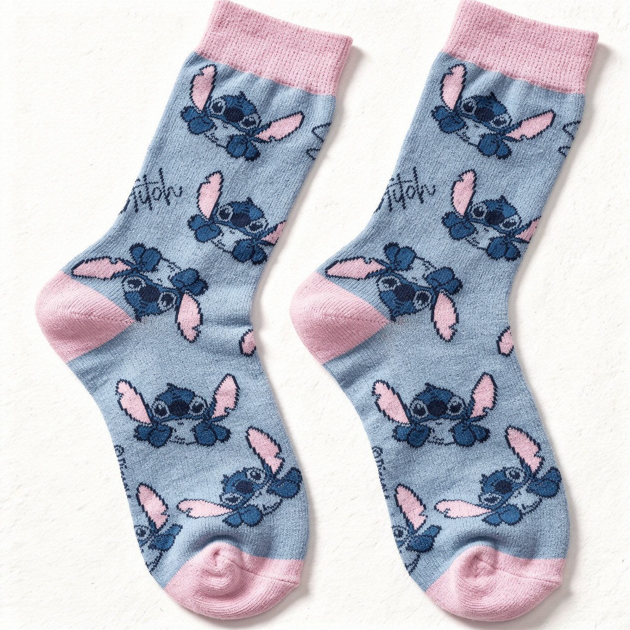Disney Basicsocken Stitch Socken blau/rosa – One Size 36–43, Baumwollmix (65% Baumwolle)