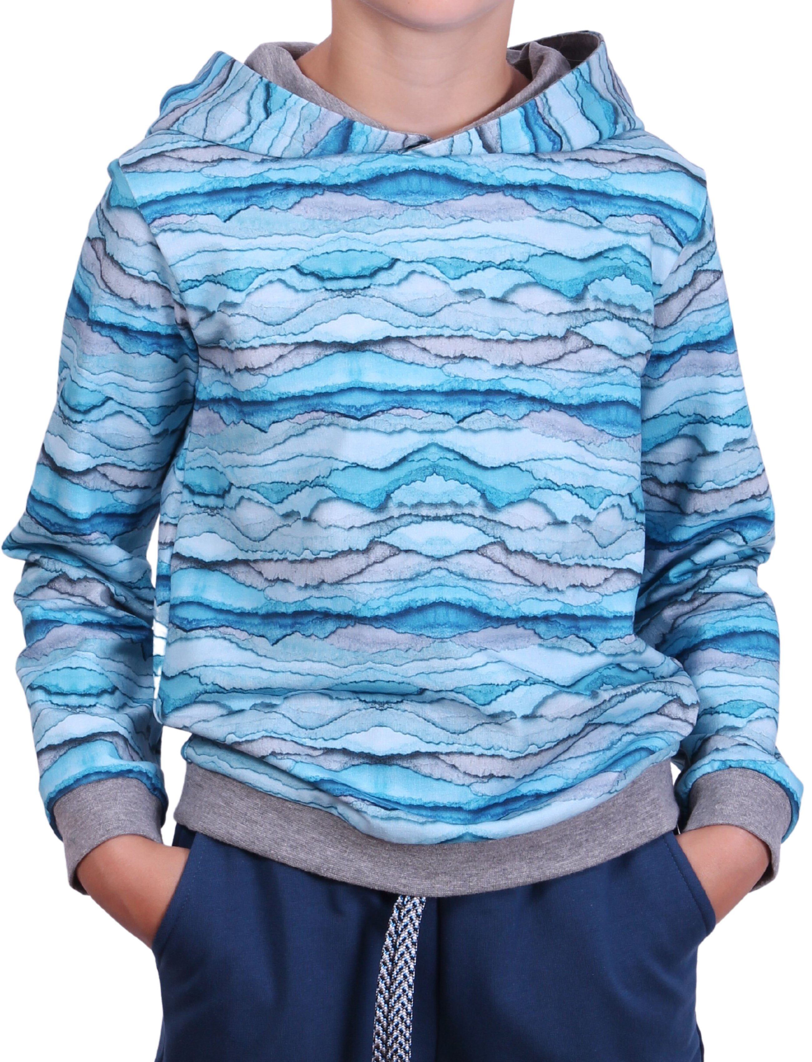 coolismo Kapuzensweatshirt Kinder-Sweater Hoodie für Jungen mit Wave-Print Baumwolle, Made in Europa
