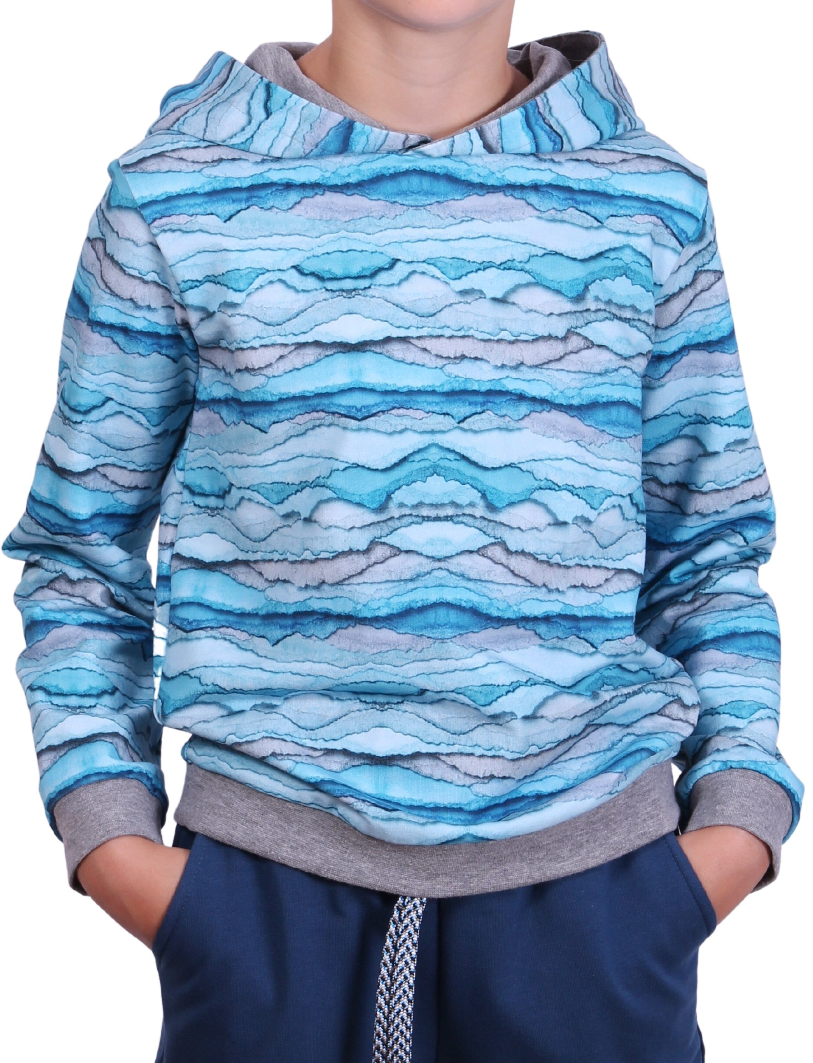 coolismo Kapuzensweatshirt Kinder-Sweater Hoodie für Jungen mit Wave-Print Baumwolle, europäische Produktion