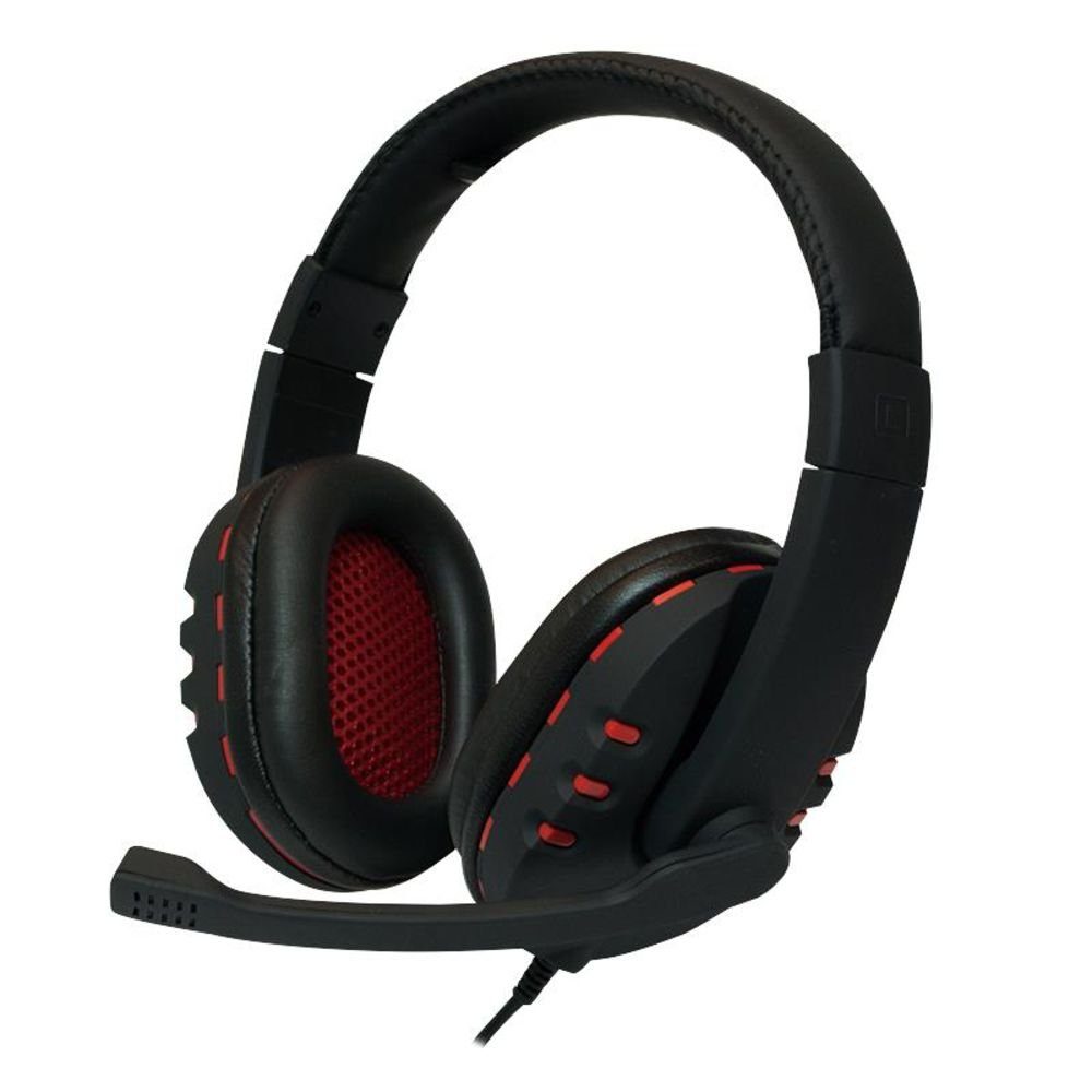 Ear, Kabel, LogiLink Schwarz Steuerung, 2 Rot) HS0033 Over / m integrierte (USB, Stereo-Headset
