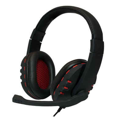 LogiLink HS0033 Stereo-Headset (USB, integrierte Steuerung, Over Ear, 2 m Kabel, Schwarz / Rot)