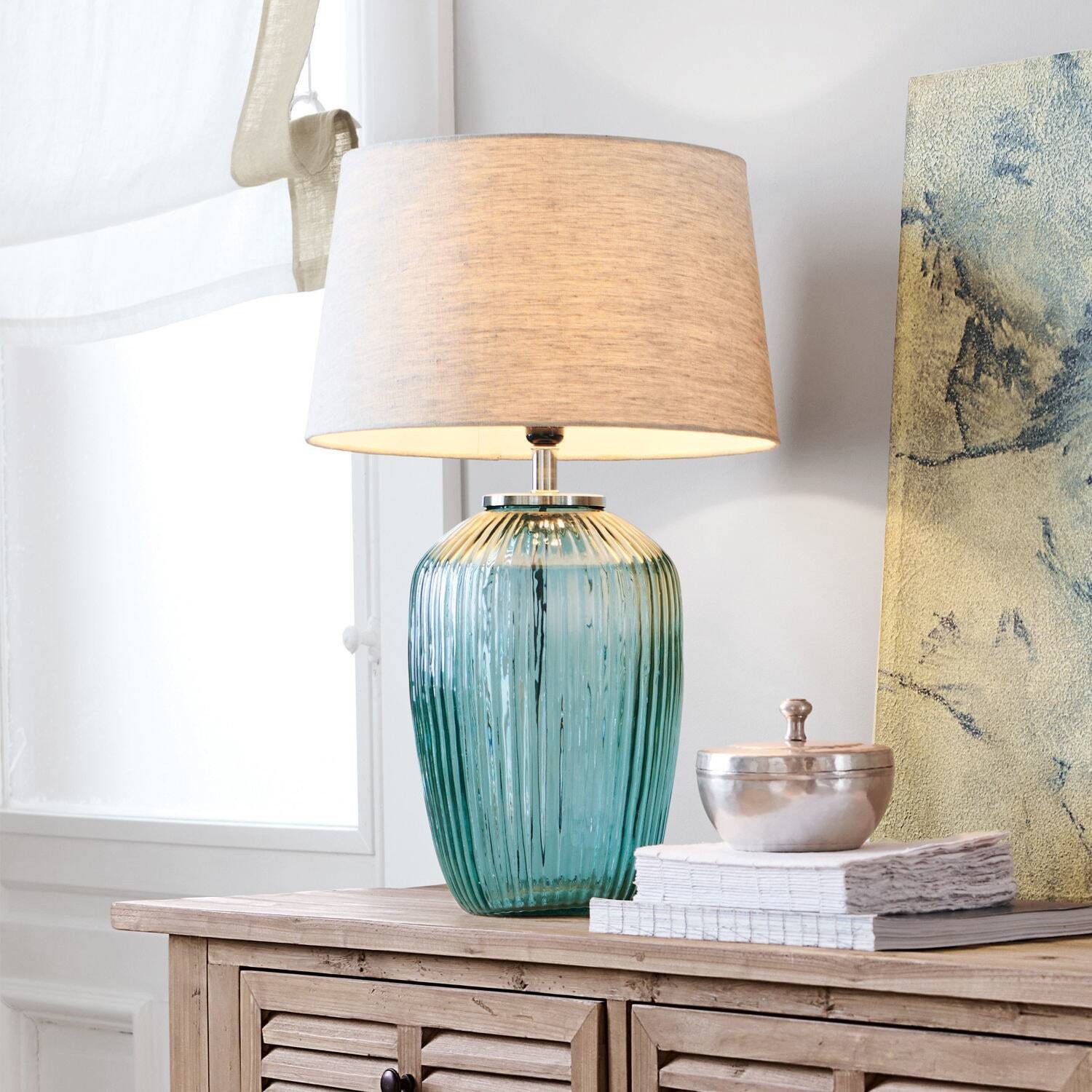 Mirabeau Tischleuchte Tischlampe Fenis creme/grün günstig online kaufen