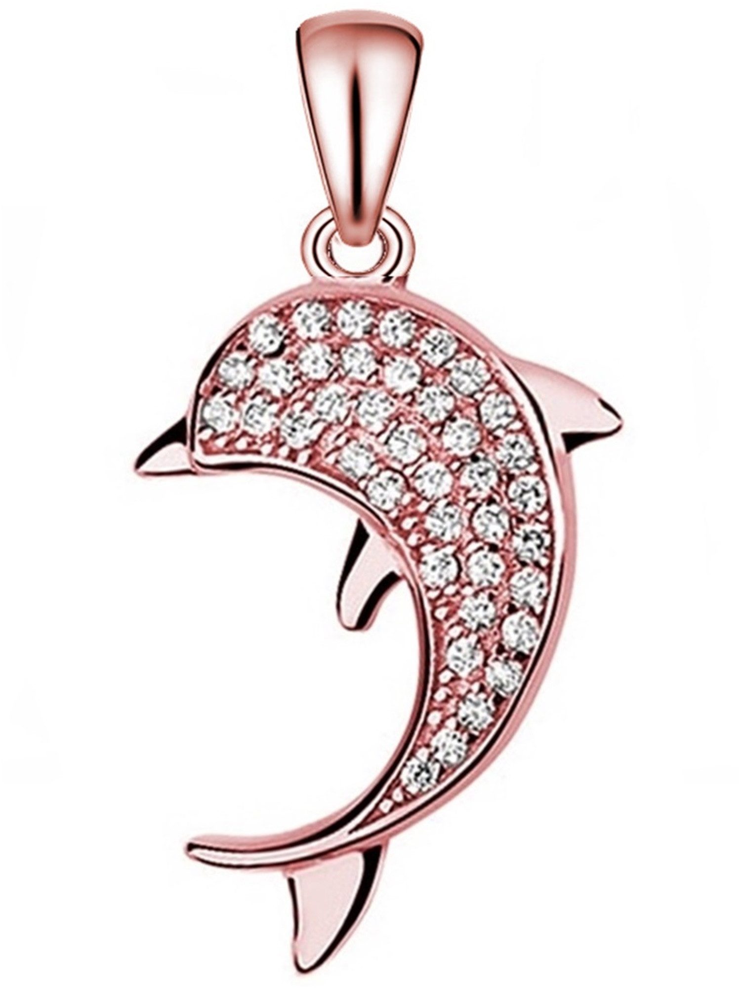 Goldene Hufeisen Kettenanhänger Delfin Anhänger aus 925 Sterling Silber mit Zirkonia Kristall (1 Stück, inkl. Etui), Rosegold, Pavefassung