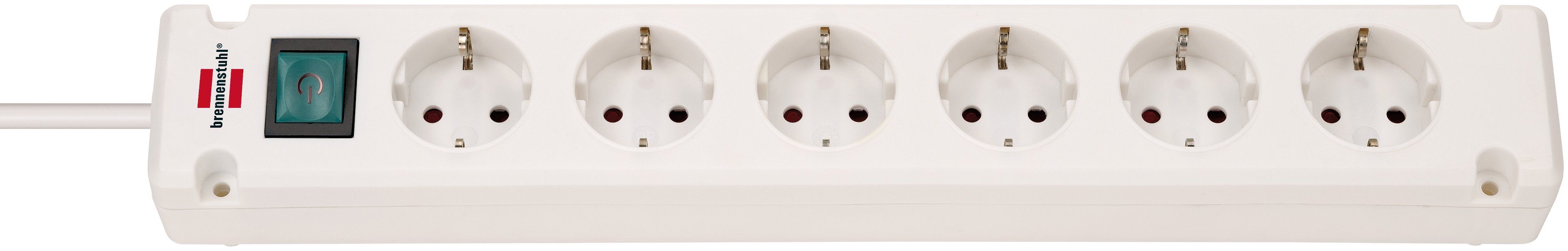 Brennenstuhl Bremounta Steckdosenleiste 6-fach (Ein- / Ausschalter, Schalterbeleuchtung, Kabellänge 3 m), mit Schalter und 90 Grad Steckdosen