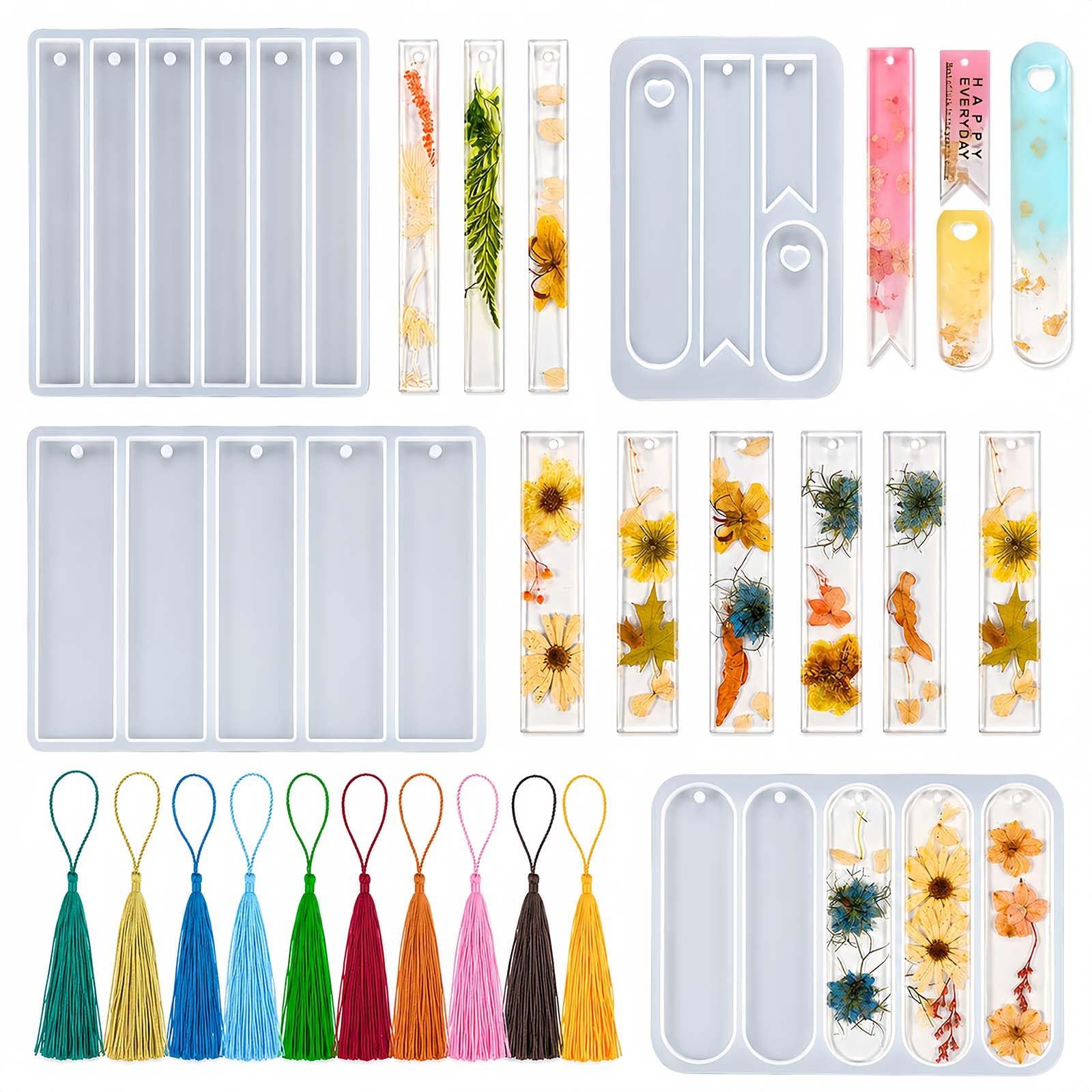 FOUORTUNATE-BEE Silikonform Lesezeichen Silikonform Set mit Loch-Design & Bunten Quasten, (Bastelset für Lesezeichen, Anhänger, Schmuck)