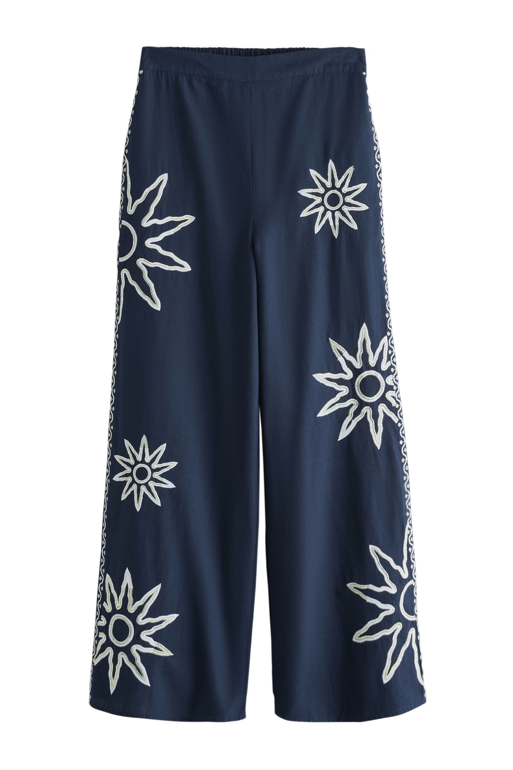 Palazzohose Sommerliche Hose mit weitem Bein und Stickerei