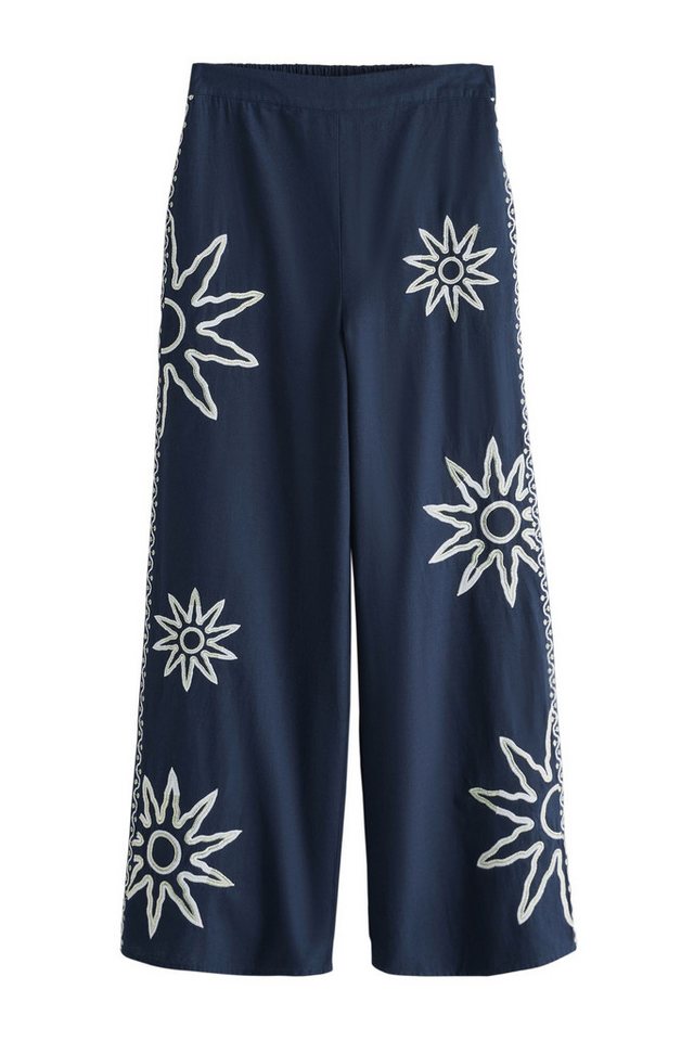 Next Palazzohose Sommerliche Hose mit weitem Bein und Stickerei (1-tlg)