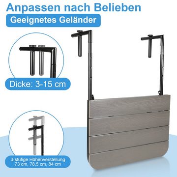 Clanmacy Balkonhängetisch Balkontisch 84x60x64cm Gartentisch klappbar Balkonhängetisch Grau (1 Tisch)