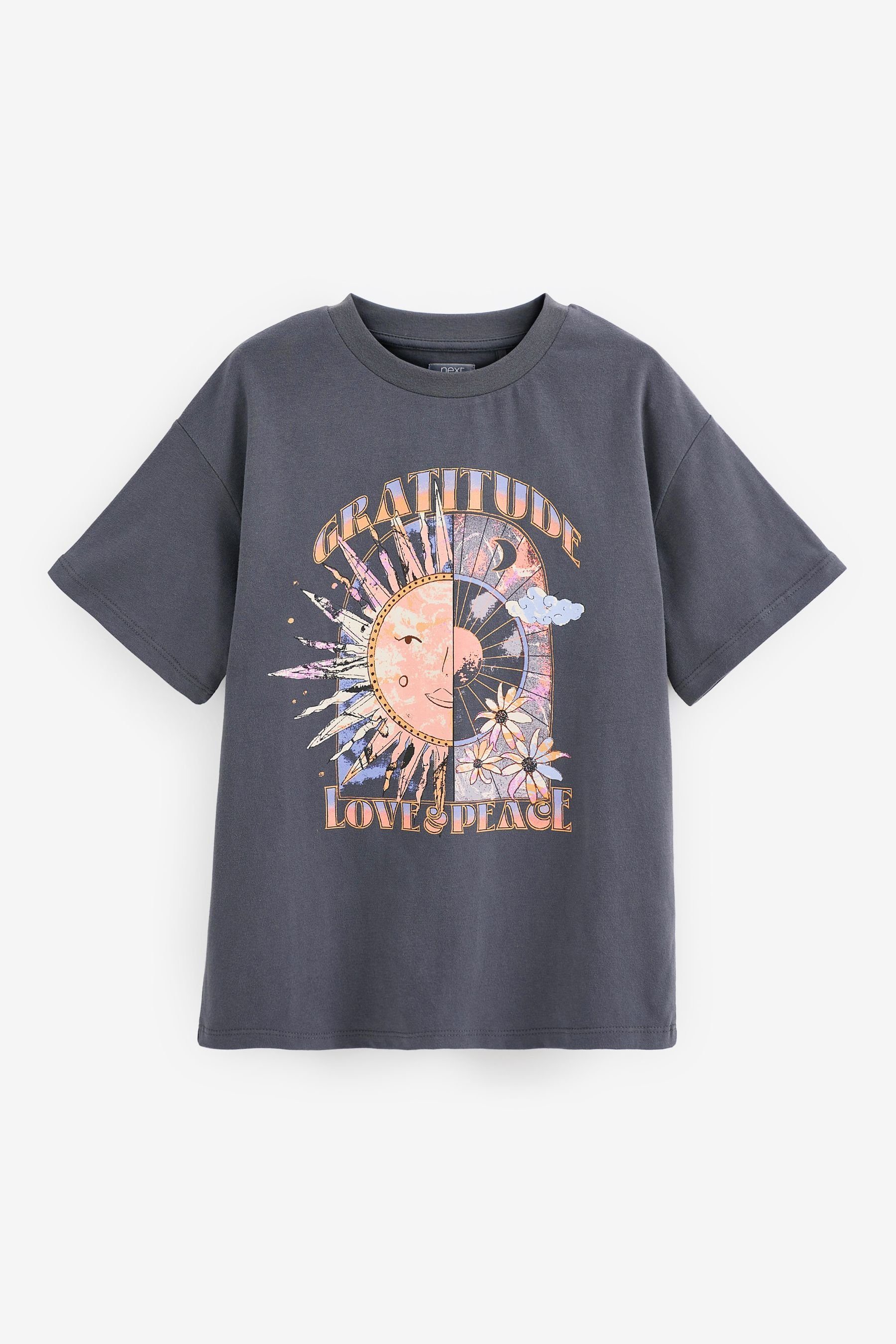 Next T-Shirt Oversize-T-Shirt mit Grafikprint (1-tlg) Charcoal Grey/Purple