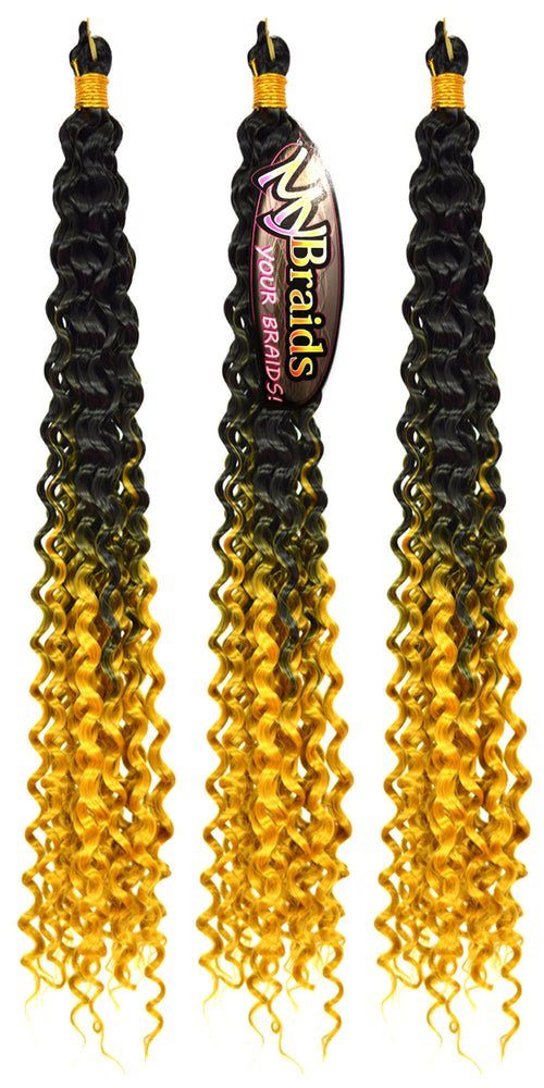 MyBraids YOUR BRAIDS! Kunsthaar-Extension Deep Wave Crochet Braids 3er Pack Flechthaar Ombre Zöpfe Wellig 2-WS Schwarz-Gold