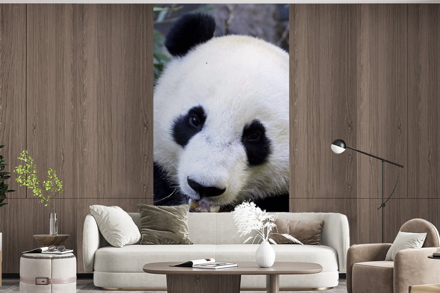 MuchoWow Fototapete Panda Schlafzimmer Küche, St), für - Fototapete Matt, Blätter, bedruckt, Tier Vliestapete Wohnzimmer - (2