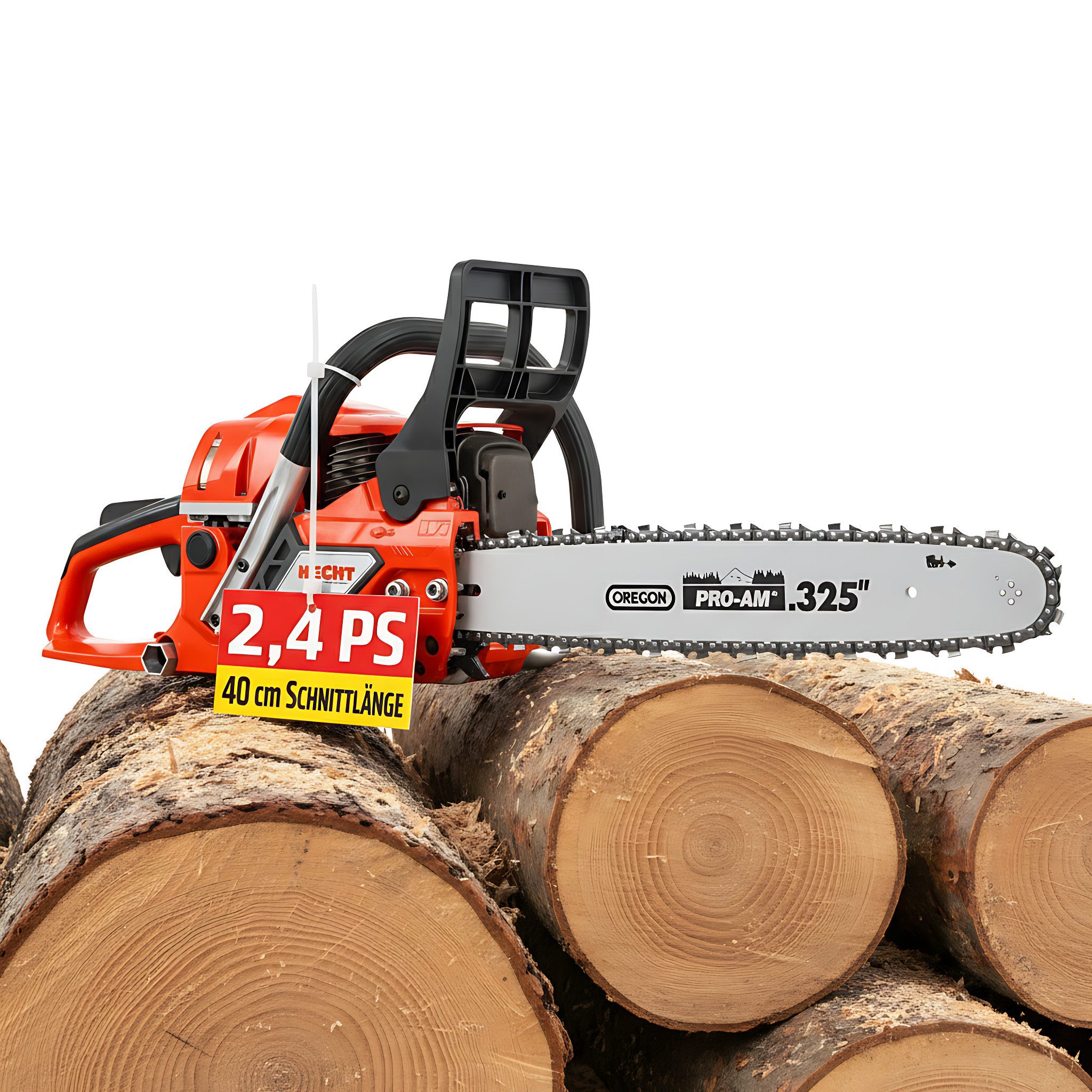 Hecht Benzin-Kettensäge 2,4 PS, 23 m/s, verstellbare Kettenölung, 45 cm Schwertlänge, 5,6 kg, Ergonomisches Design