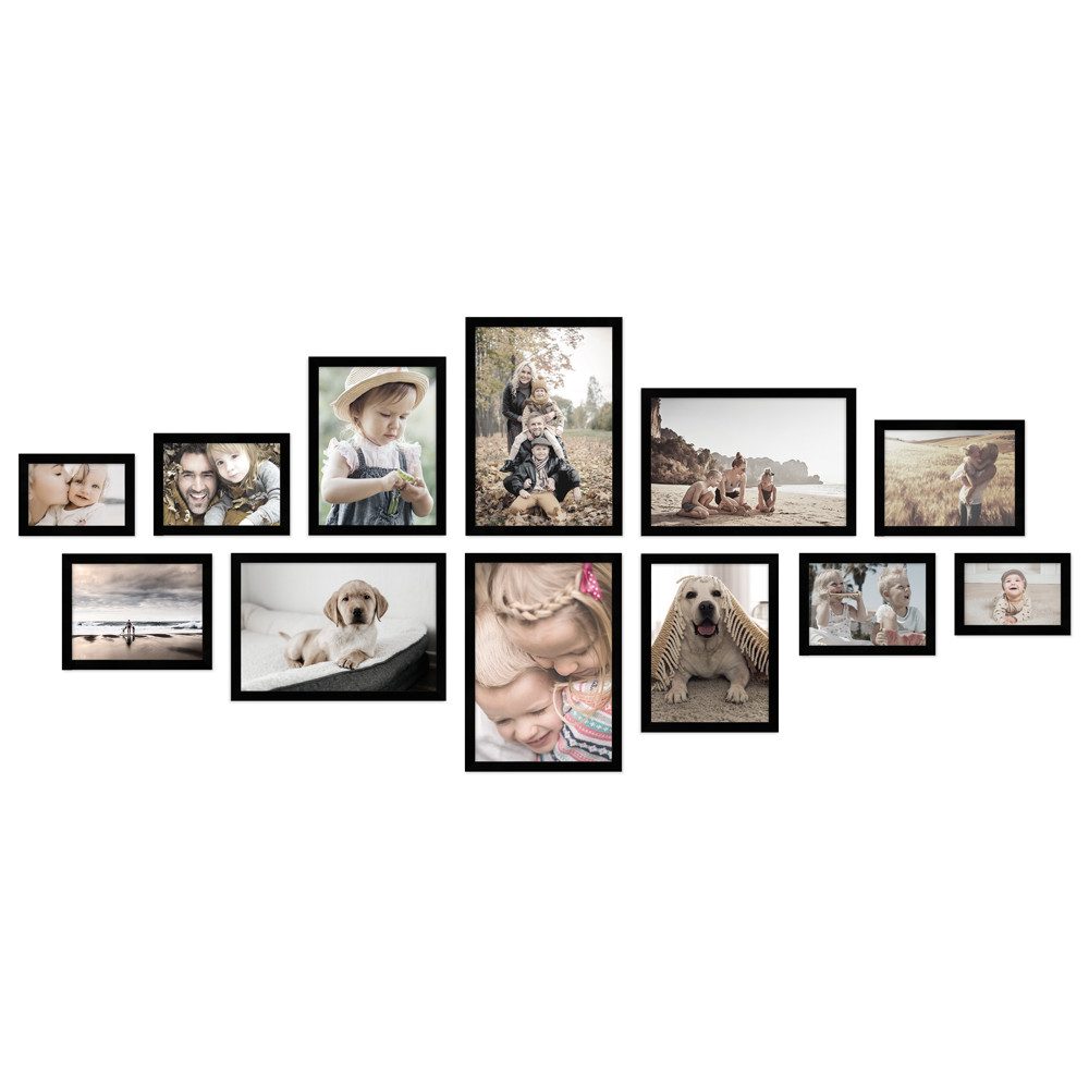 WANDStyle Bilderrahmen-Set H950, für 12 Bilder, Schwarz, aus Massivholz im Stil Modern