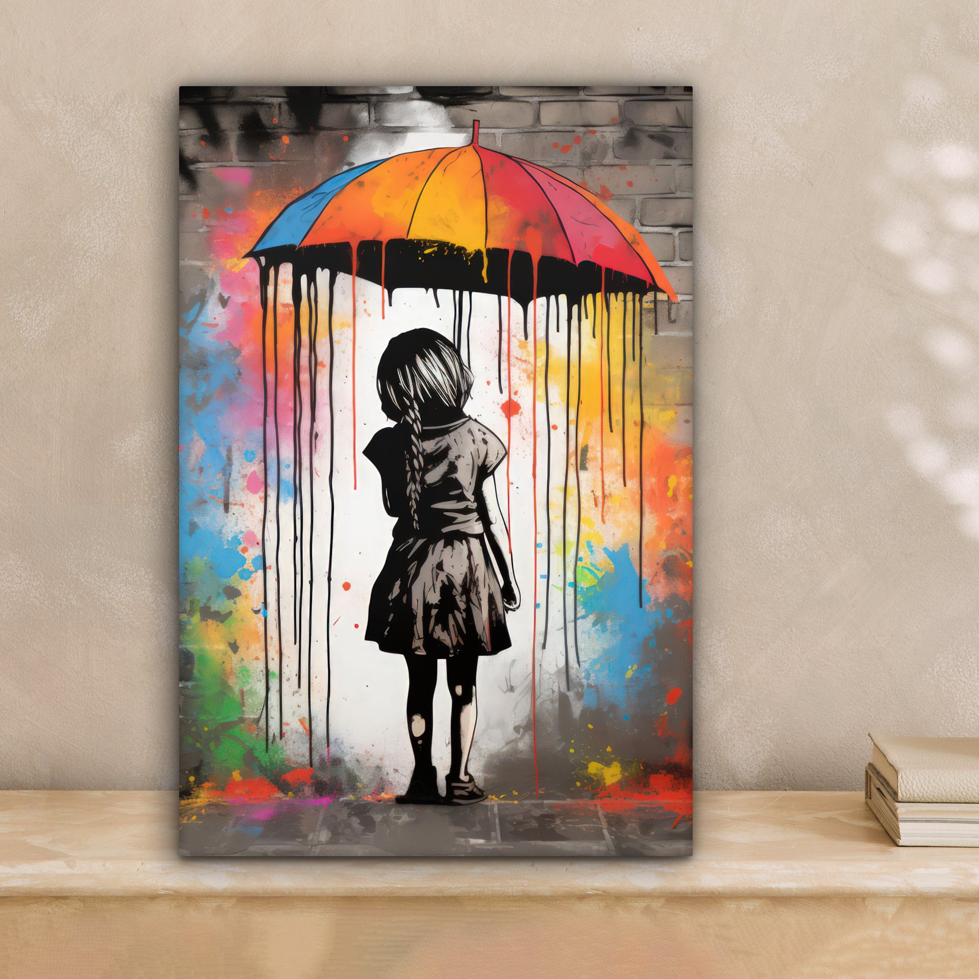 OneMillionCanvasses® Leinwandbild Mädchen - Kunst - Regenschirm - Graffiti günstig online kaufen