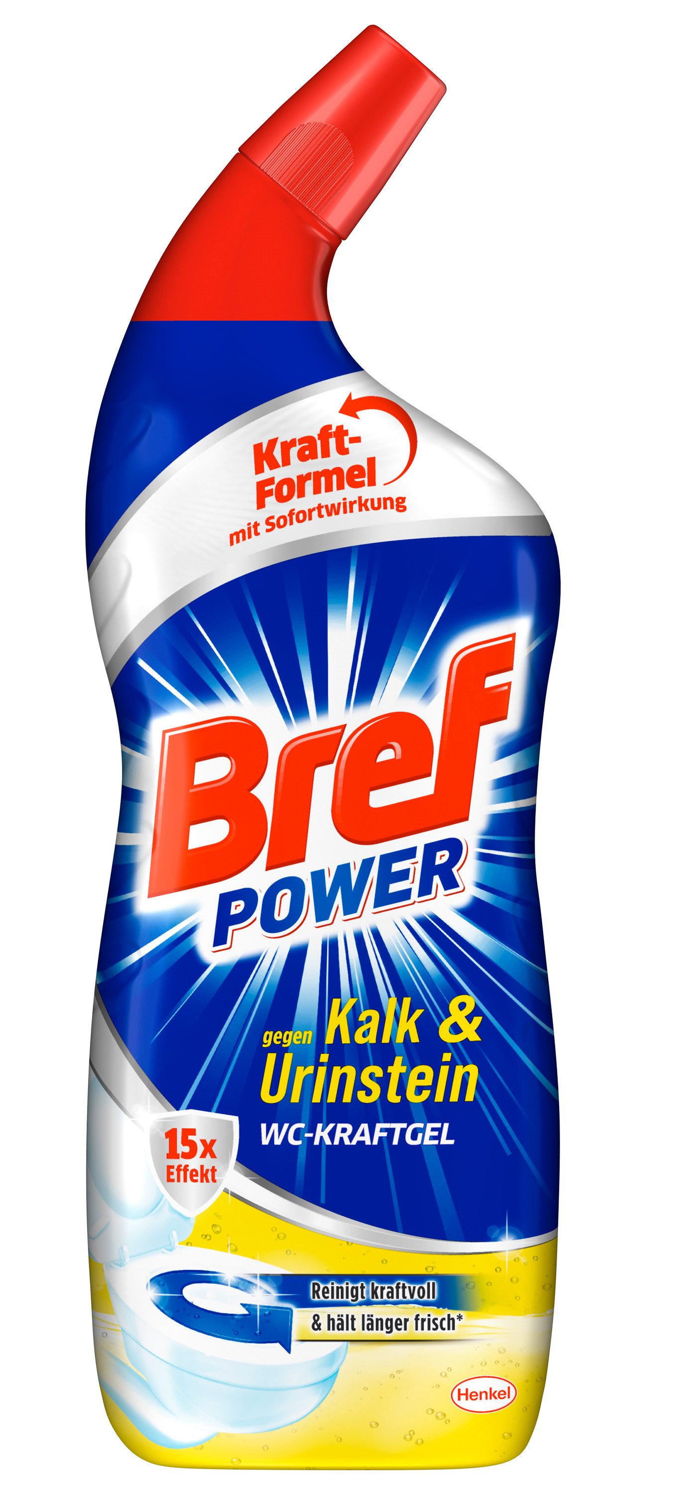Bref Power Power KraftGel 15x Effekt gegen Kalk & Urinstein WC-Reiniger (Packung, [1-St. für kraftvolle Reinigung (750 ml)
