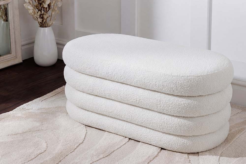 riess-ambiente Sitzbank VOGUE 85cm weiß (Einzelartikel, 1-St), Wohnzimmer · Bouclé · rund · mit Stauraum · Scandinavian Design