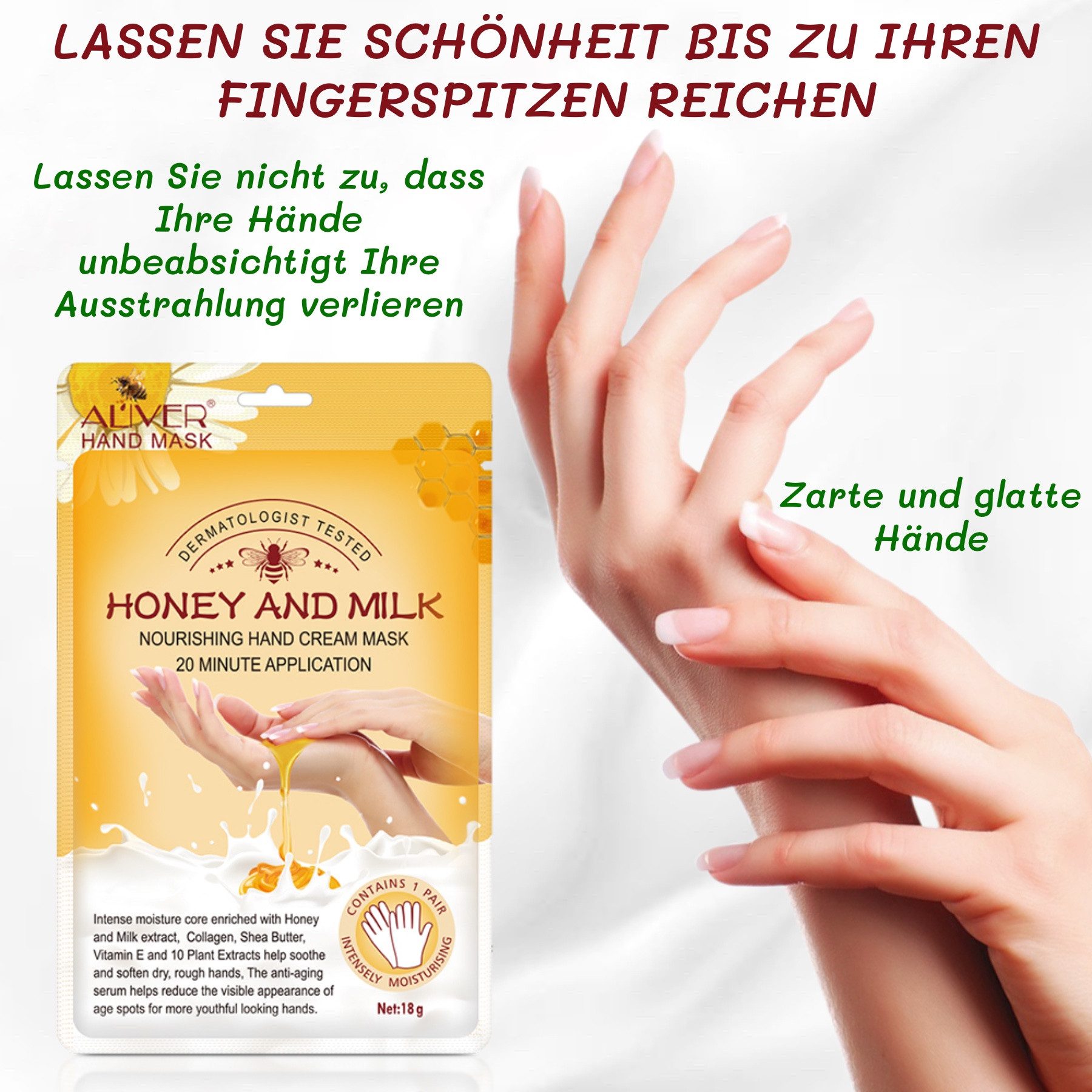 ALIVER Handcreme Pflegecreme Handmaske Honig Milchextrakt Aliver, 5-tlg.