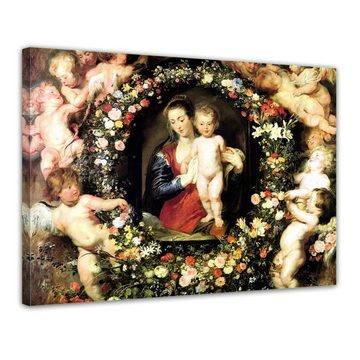 Bilderdepot24 Leinwandbild Alte Meister - Peter Paul Rubens - Madonna im Blumenkranz, Menschen