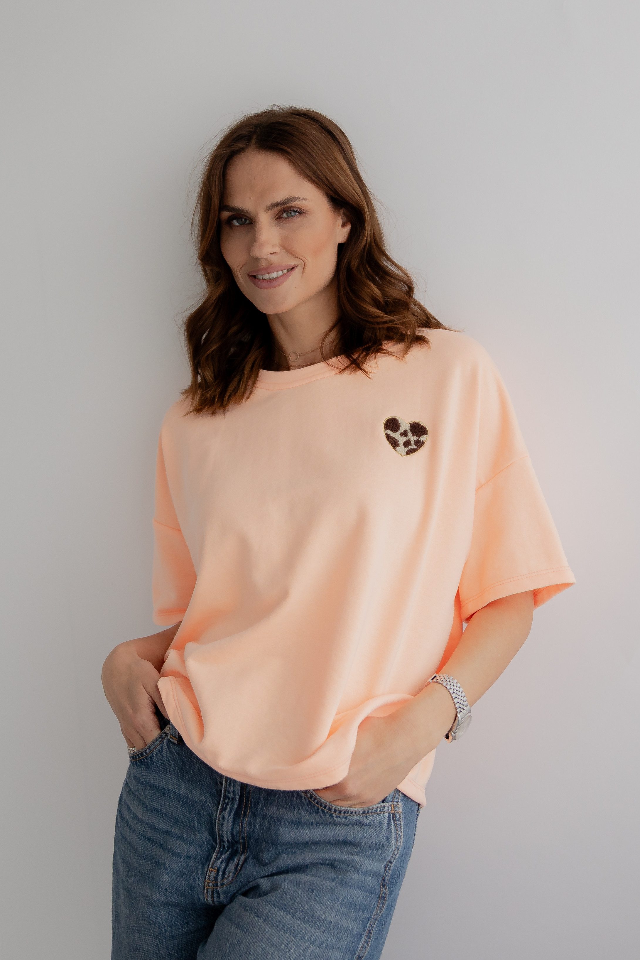 von Herzen Oversize-Shirt kastiges Oversize Sweat T-Shirt mit LeoHerz-Applikation - Onesize viele Farben