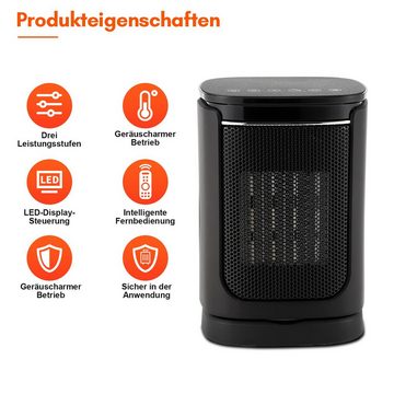 Randaco Heizlüfter Keramik Heizlüfter mit Fernbedienung 3 Heizstufen 1500W Schwarz, 1500 W