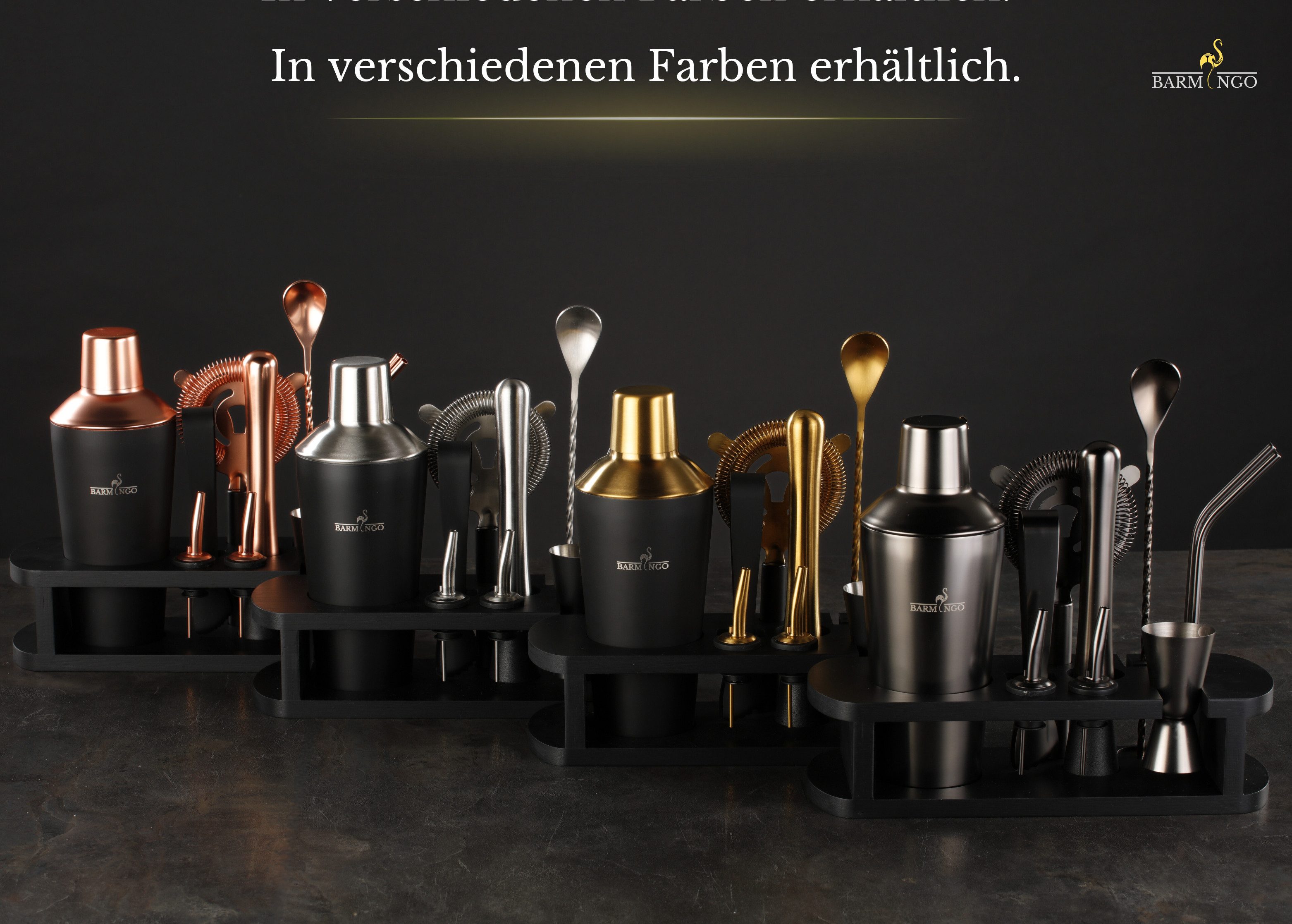 BARMINGO Cocktail-Set Edelstahl Cocktail Shaker Set (700 oder 500ml) mit Bar Zubehör, (Cocktailshaker Set, 11-tlg., für Profis und Anfänger), Cocktail Zubehör mit hochwertiger Beschichtung in stilvollen Farben