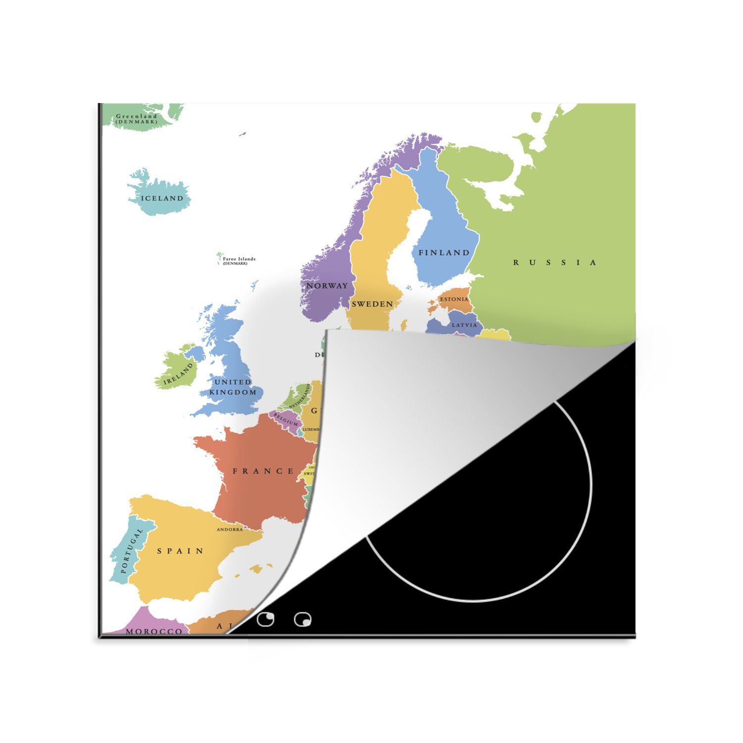 MuchoWow Herdblende-/Abdeckplatte Europa - Karte cm, Ceranfeldabdeckung, küche Einfach, Vinyl, für (1 tlg), 78x78 - Arbeitsplatte