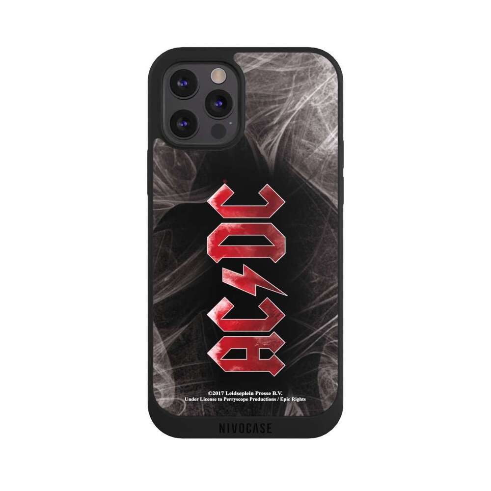 NIVOCASE Handyhülle ACDC Logo Fanartikel ACDC White Dust, Apple iPhone 12 Pro Max Handyhülle Hülle NIVOpure Case Schwarz