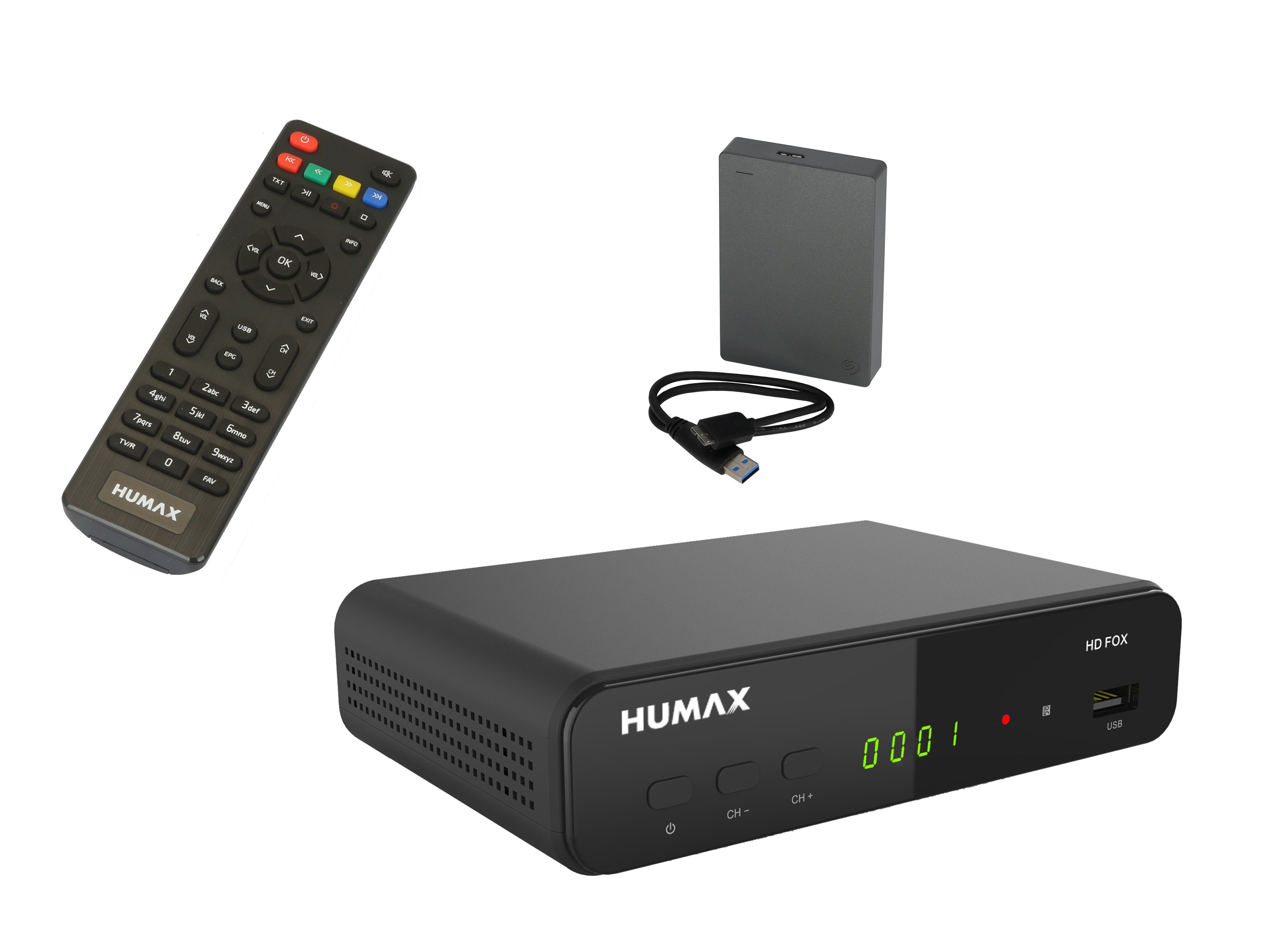 Humax HD Fox Bundle HDMI SAT-Receiver Kabel, (HDMI, SCART, TB 1 1,5m) Festplatte