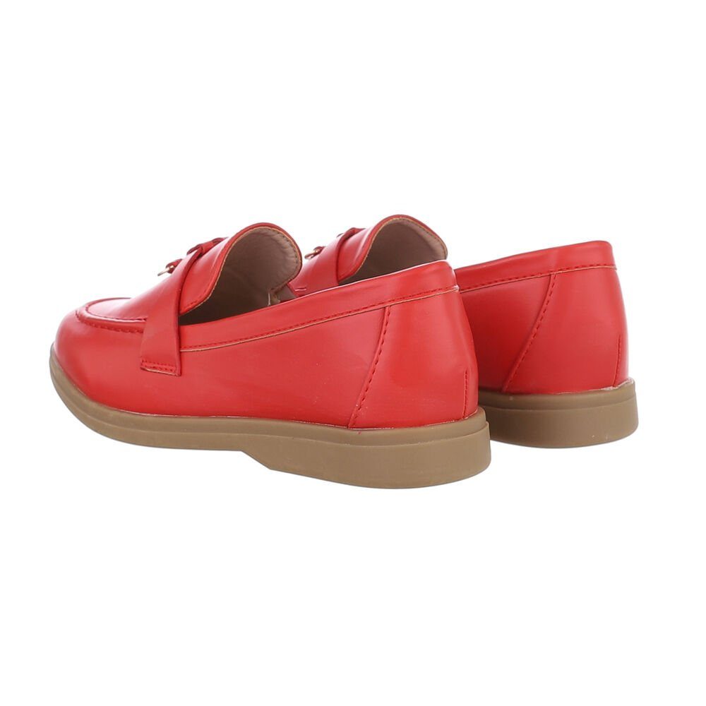 Ital-Design Damen Mokassins Freizeit Slipper Blockabsatz Mokassins in Rot