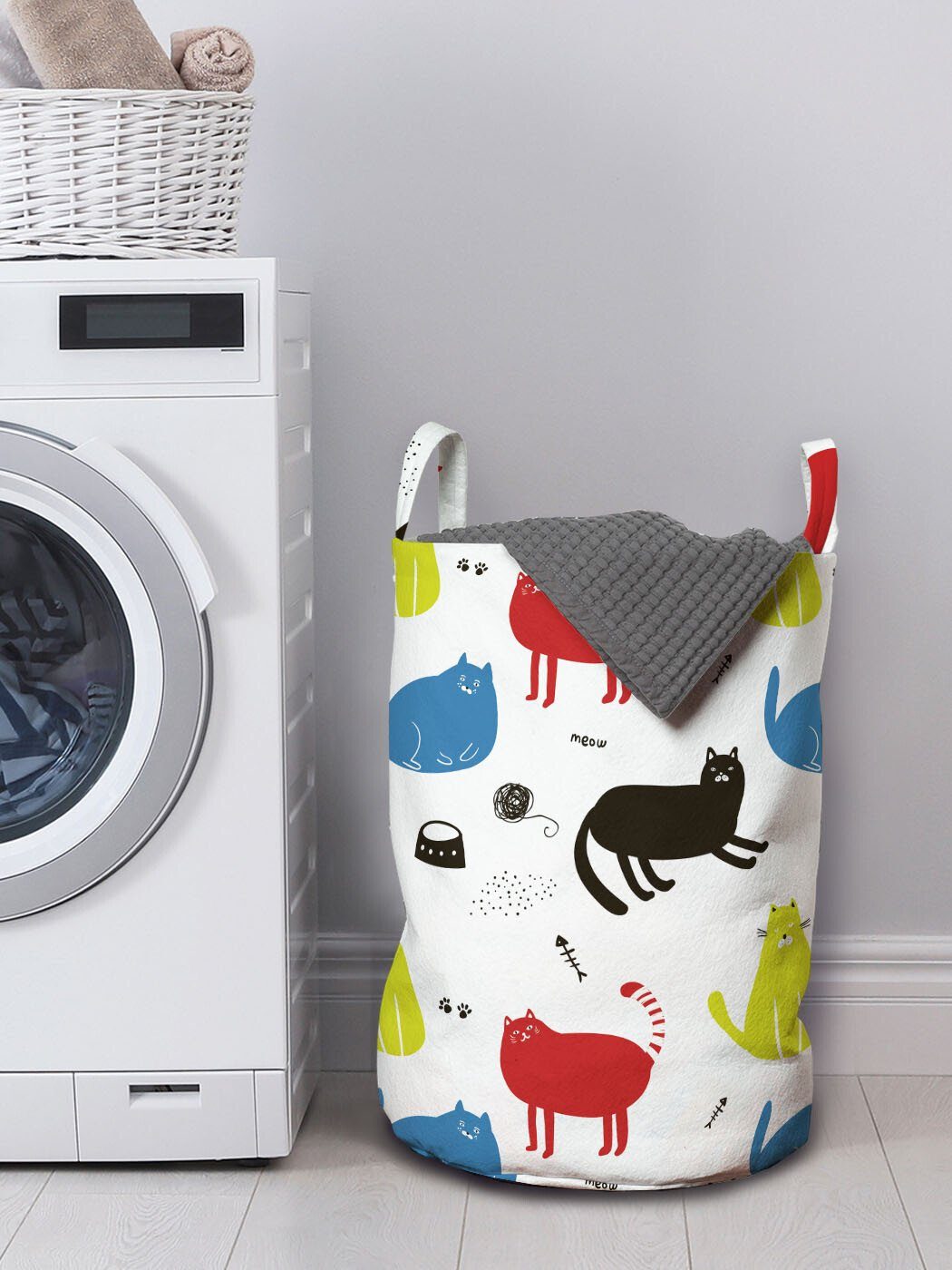 Pfoten Wäschekorb Kätzchen Waschsalons, für Kordelzugverschluss Wolle-Kugel Griffen mit und Abakuhaus Wäschesäckchen Katzenspielzeug