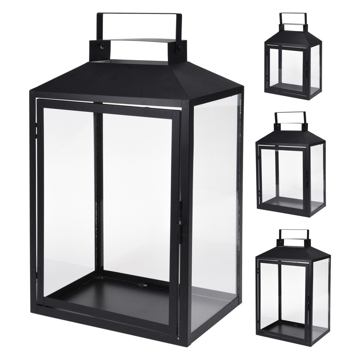 Mojawo Laterne 3er Gartenlaternen Laternen Metall Windlicht Schwarz H28/35/44cm