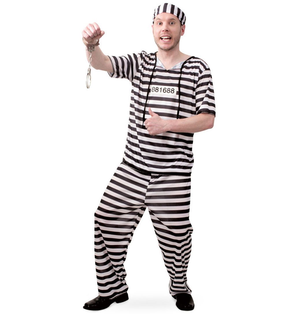 Fries Kostüm Herren Sträfling Kostüm mit Mütze Knast Gefängnis Karneval, Hohe Qualität