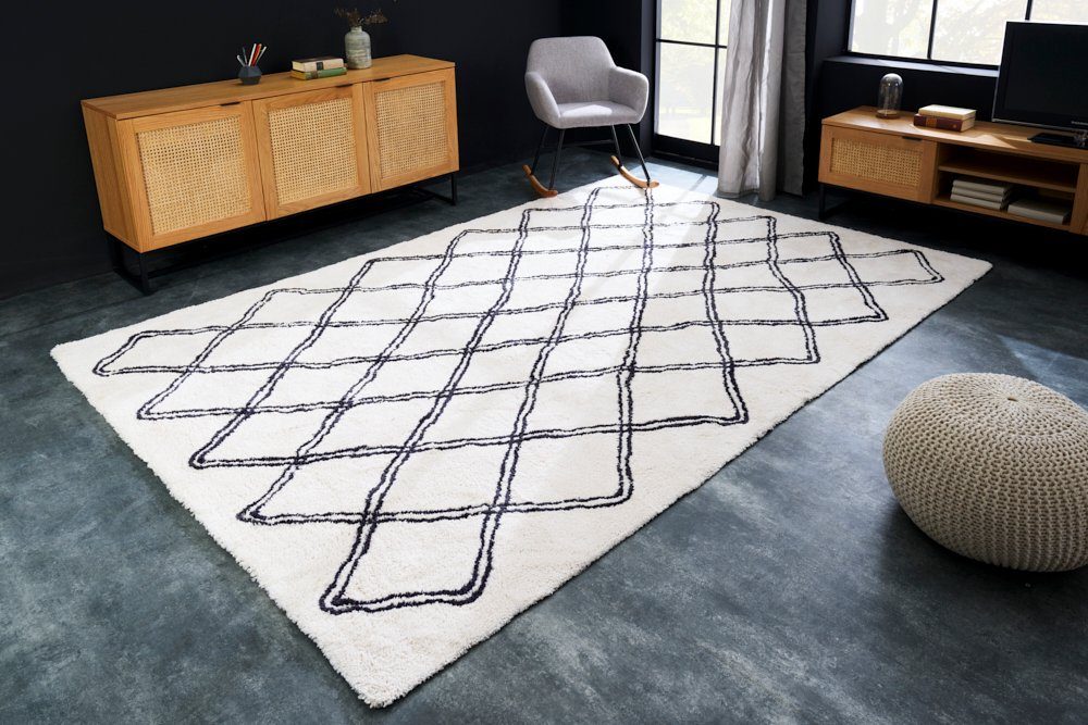 Teppich EUPHORIA 300x200cm weiß / schwarz, riess-ambiente, rechteckig, Höhe: 20 mm, Wohnzimmer · Rautenmuster · Boho