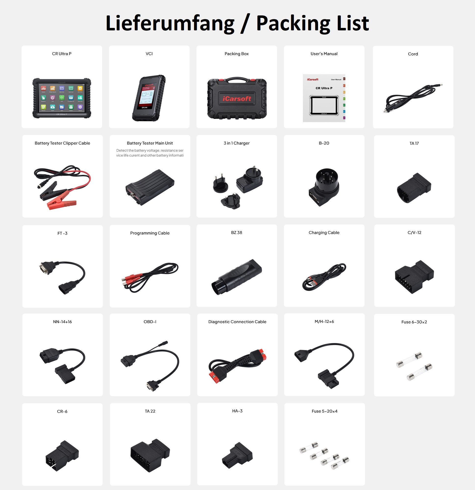 iCarsoft OBD2-Diagnosegerät CR ULTRA P OBD Profi Scanner + Kostenlose Online Updates DEUTSCH, Android 10.0
