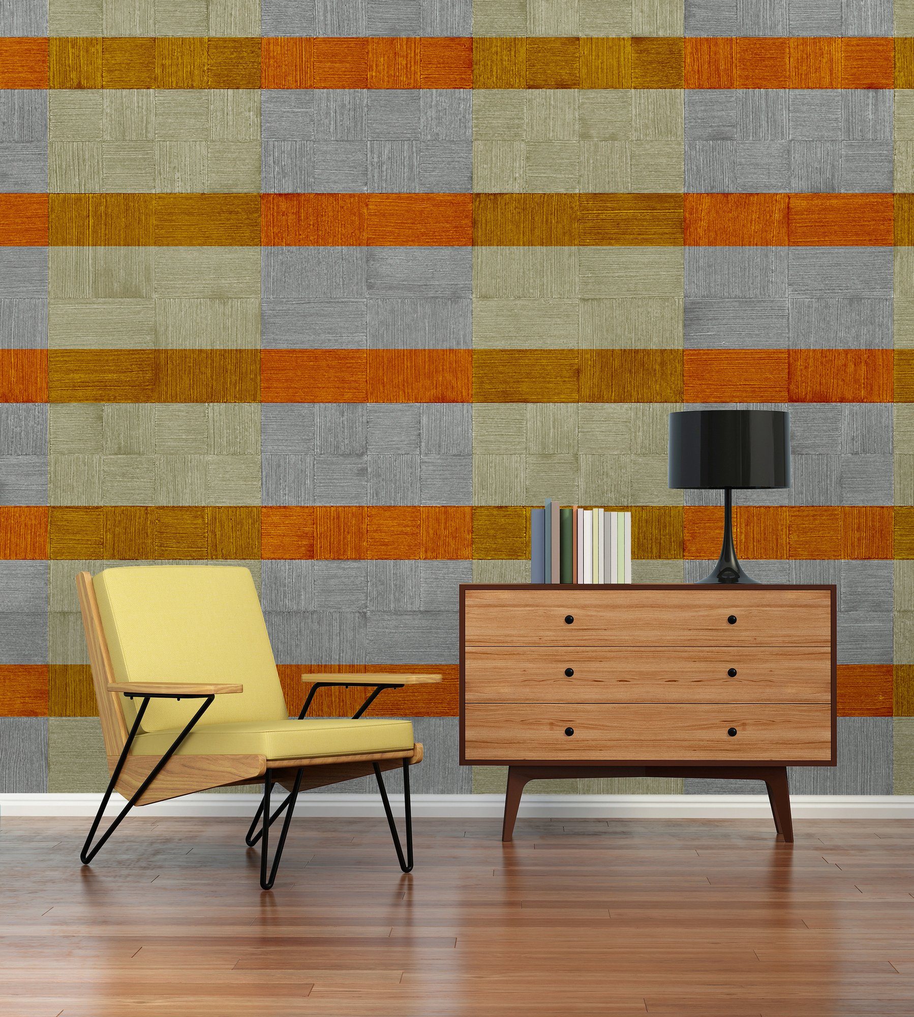Schräge, Holz, Vlies, St), (4 47 Fototapete Plaster Wand, grau/braun/orange Paper Decke Art 3, Atelier Architects glatt,