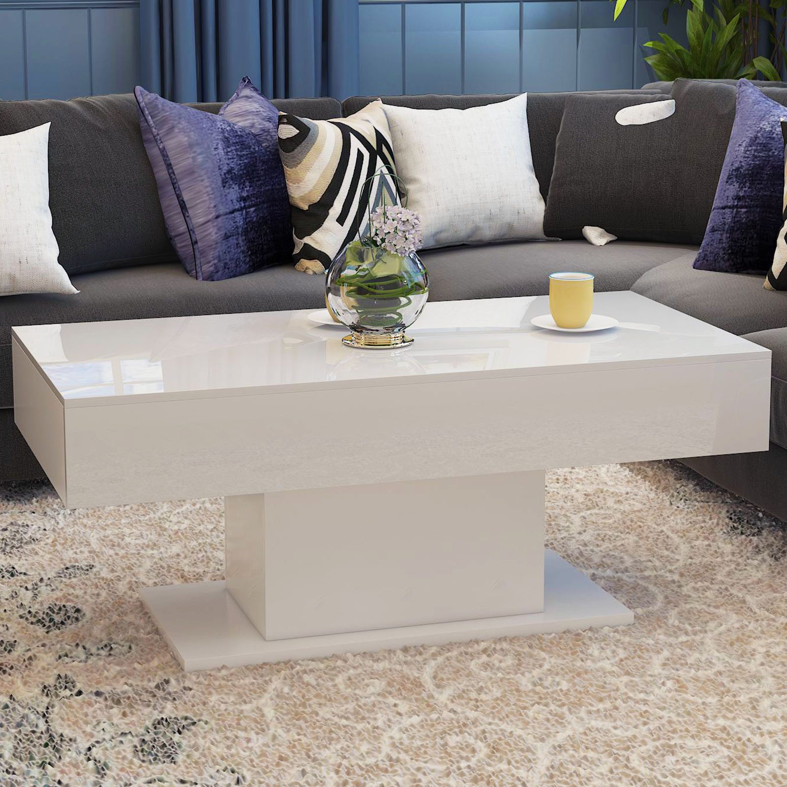 radelldar Couchtisch Wohnzimmertisch Hochglanz mit LED-Beleuchtung, Moderner Stil (1-St), Maße 110x55x50 cm, USB-Betrieb
