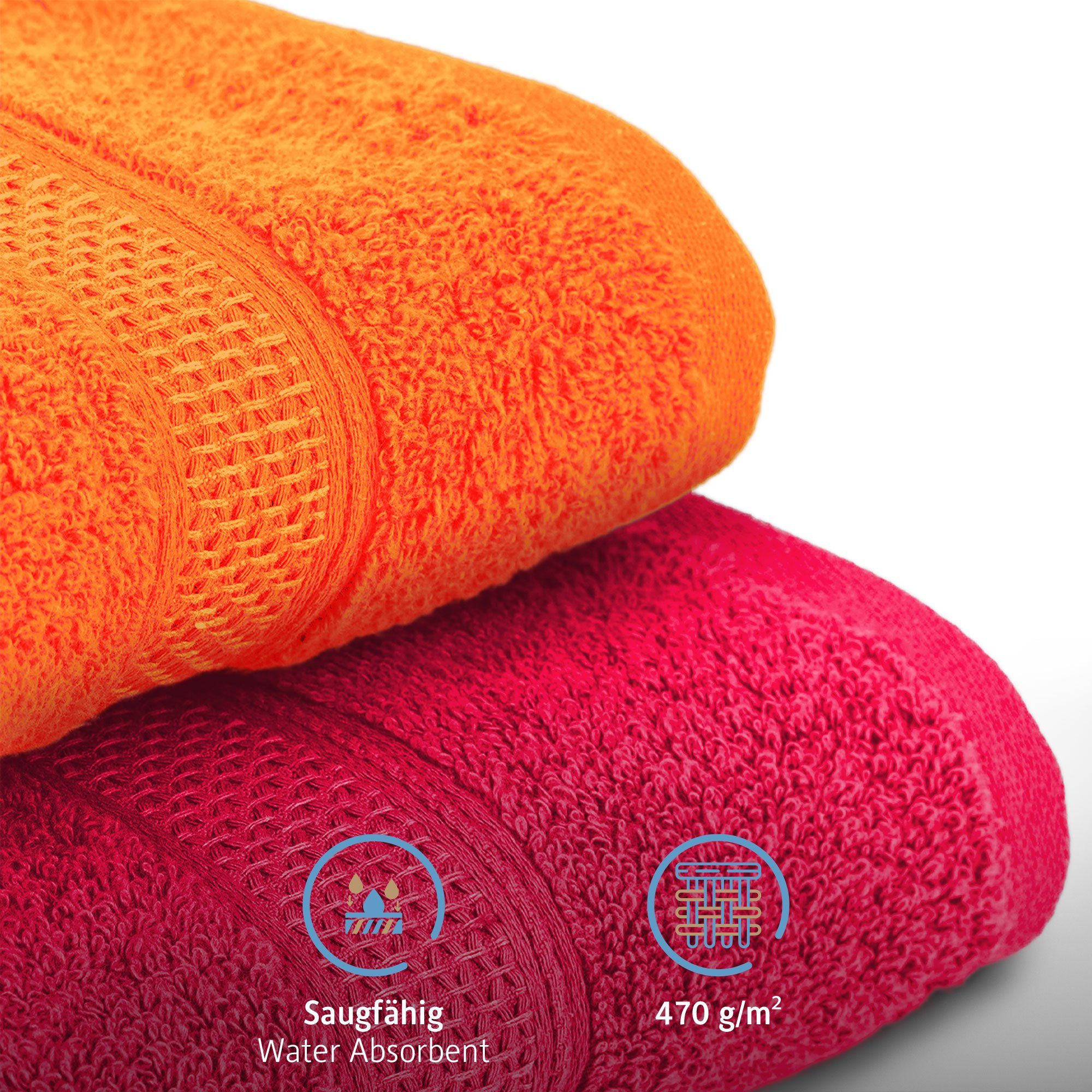 Komfortec Handtuch Set 100% 50x100 Baumwolle, und 4 4 Badehandtuch XXL 8-tlg), cm, Saunatuch, 70x140 Weich, Badetücher Fuschia&Orange Towel, Frottee, Handtücher (Packung, Groß &
