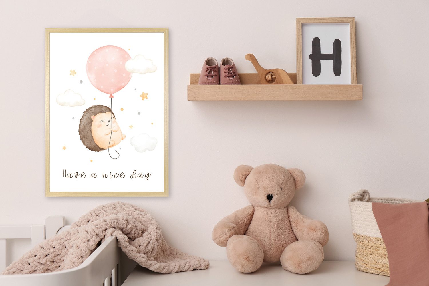 Bild mit Rahmen Fliegender Igel mit Ballon