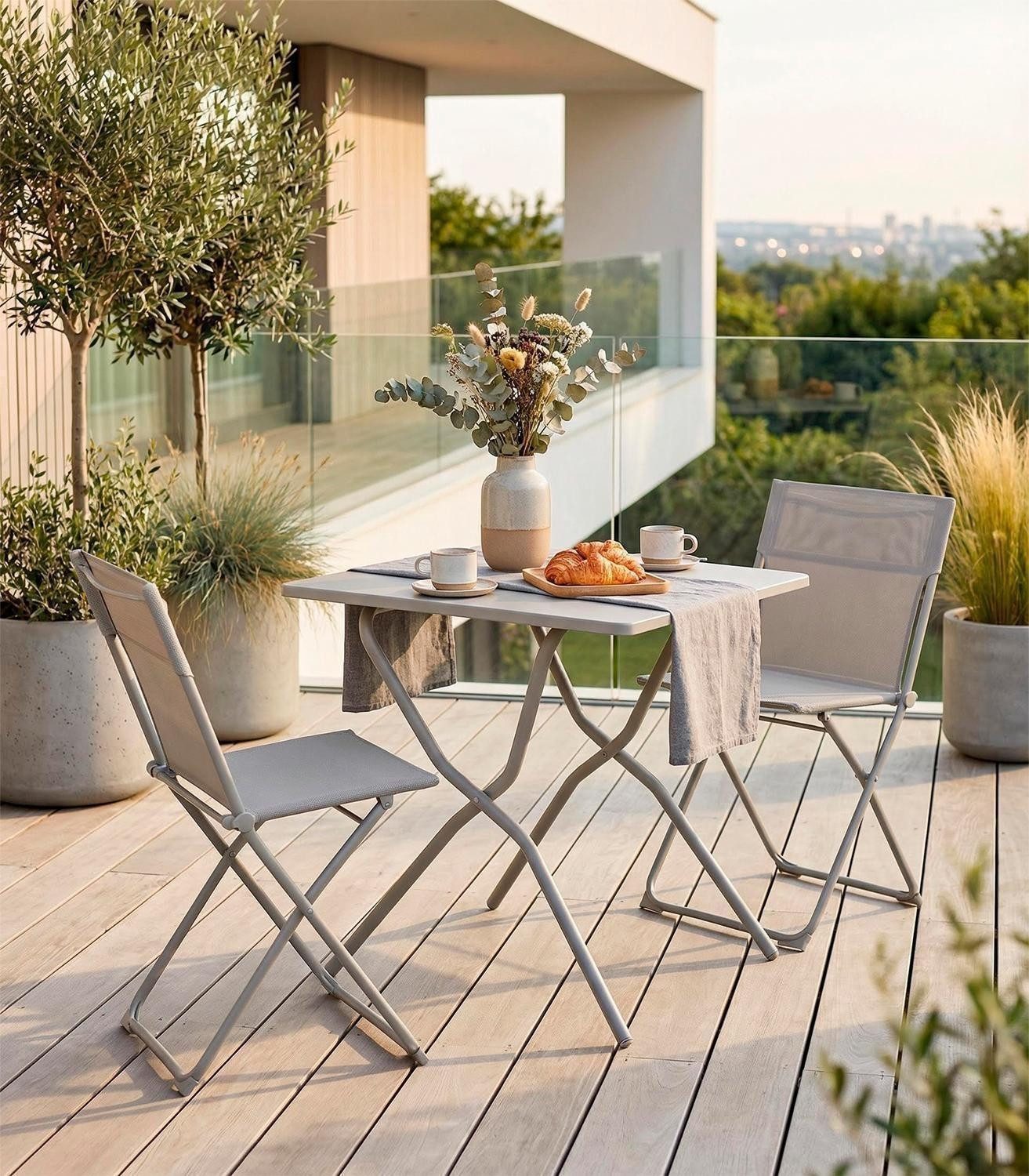 Lafuma Gartentisch BALCONY NATURA COLORBLOCK, Beige Seigle, Stahl, zusammenklappbar, B 64 x H 73 x T 70 cm