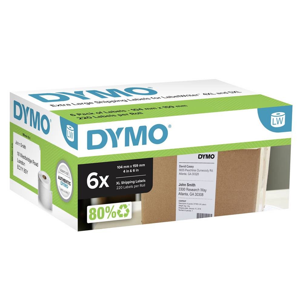 DYMO Etiketten Etiketten Rolle 104 x 159 mm Weiß 6 Rollen Wiederablösbar