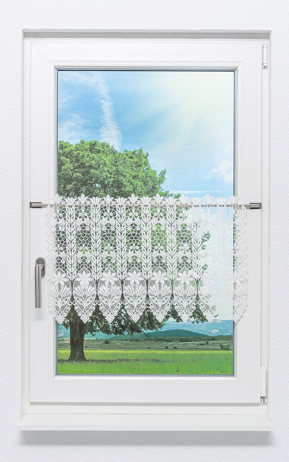 Plauener Spitze® Scheibengardine Blütenmedaillon, (1 St), günstig online kaufen