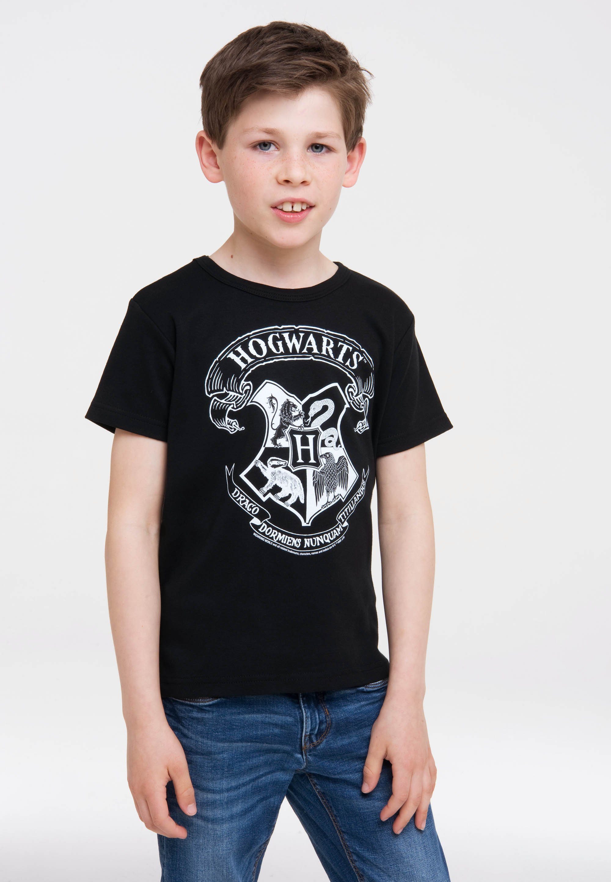 T-Shirt lizenziertem - Potter (Weiß) mit Originaldesign Harry LOGOSHIRT Logo Hogwarts