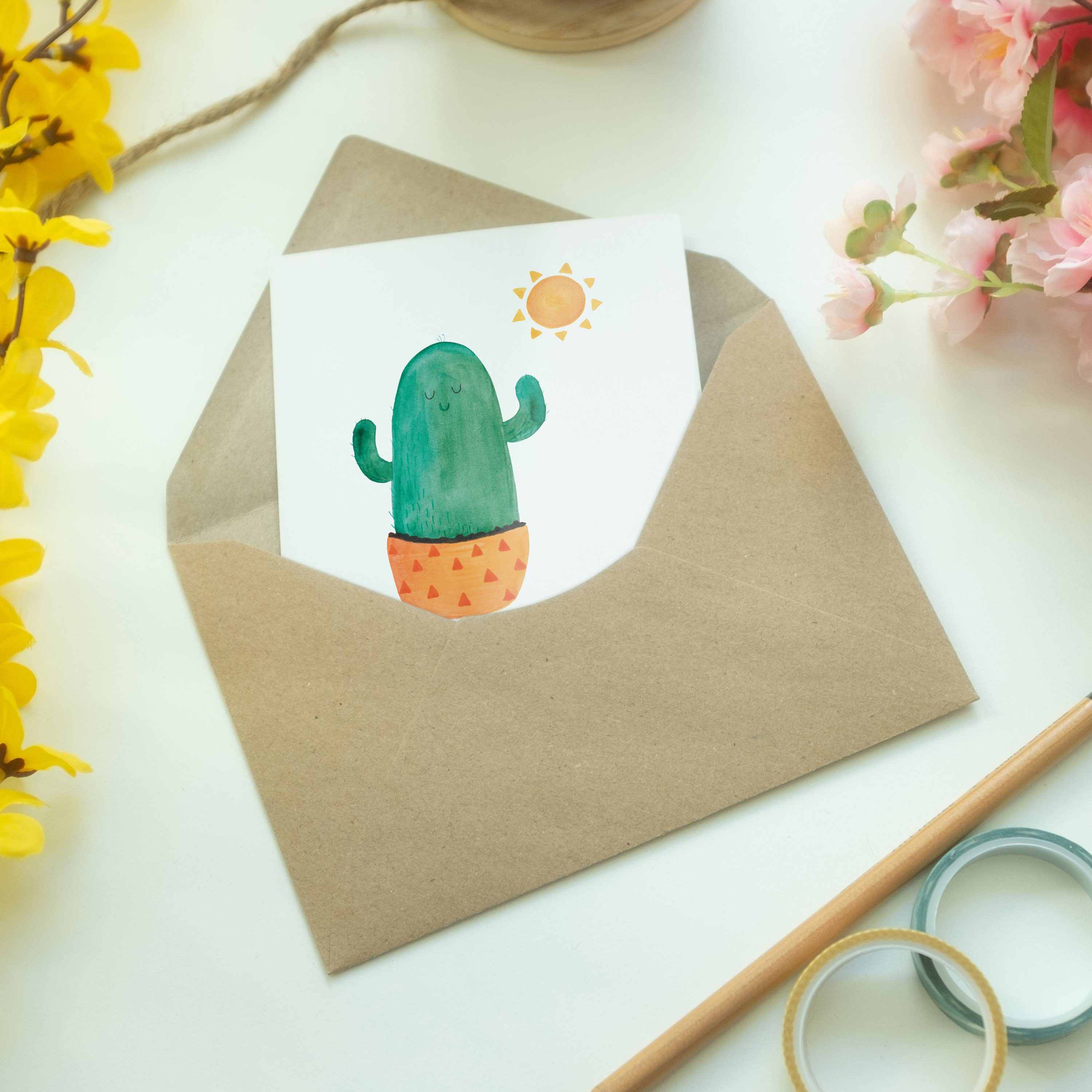 Sonnenanbeter Geschenk, Grußkarte Kaktus Mr. Hochzeitska - Geburtstagskarte, Weiß Mrs. - & Panda