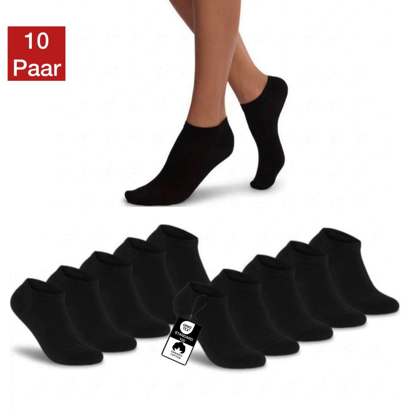 NERS Kurzsocken aus Baumwolle 10-20 Paar, Damen & Herren ohne Naht, mit Komfortbund (10-Paar, 10) Sneaker socken, Atmungsaktive, Ohne Gummidruck, Robust und Langlebig