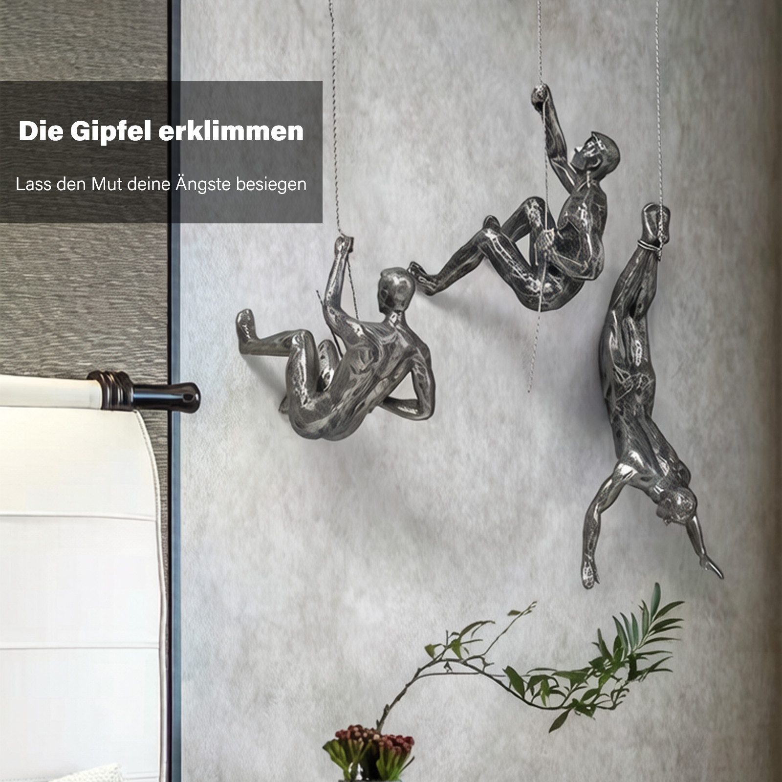 MOPUEA Wanddekoobjekt Wanddeko Kletterer 3er Set 3D Wandschmuck Wandfiguren (3 St), Moderne Kunst Skulptur Resin Bronze Optik Wohnzimmer – Bild 5 von 5