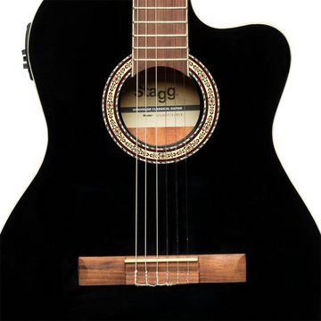 Stagg Konzertgitarre SCL60 TCE-BLK Cutaway akustisch-elektrische klassische Gitarre mit ...